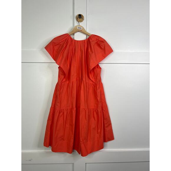 NWT A.L.C. Haley Cotton V Neck Short Sleeve Mini Dress in Spiced Coral Orange - Picture 7 of 8